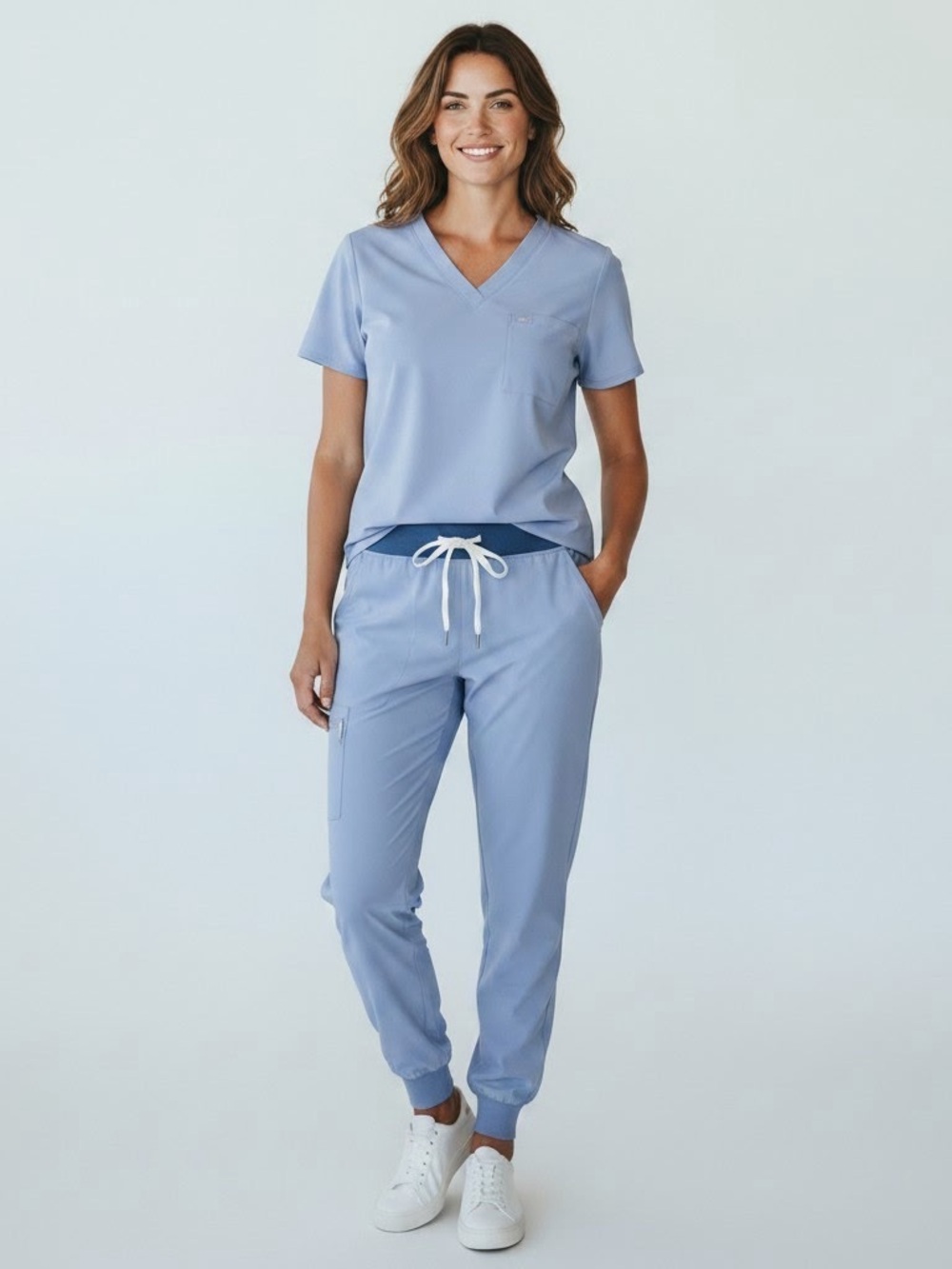 FIGS vapor blue space dye size Women's Catarina Scrub Top XS & Zamora Jogger S